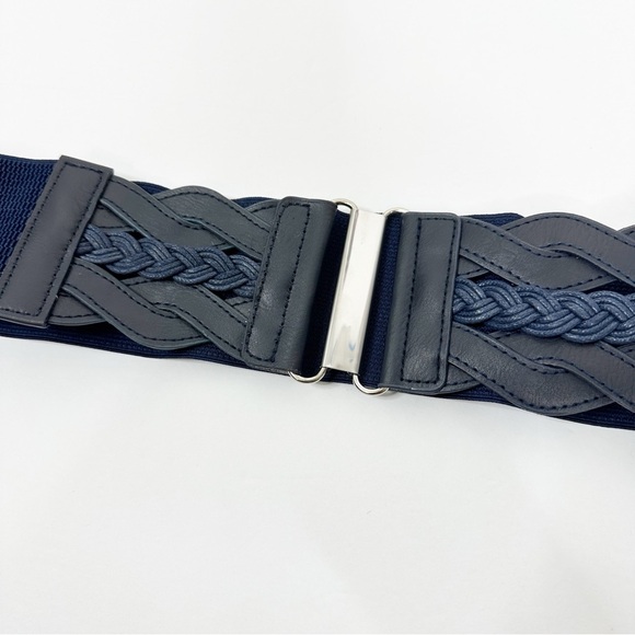 2/$30 NEW Elastic Wide Waist Belt Braided Navy Blue - Picture 6 of 12